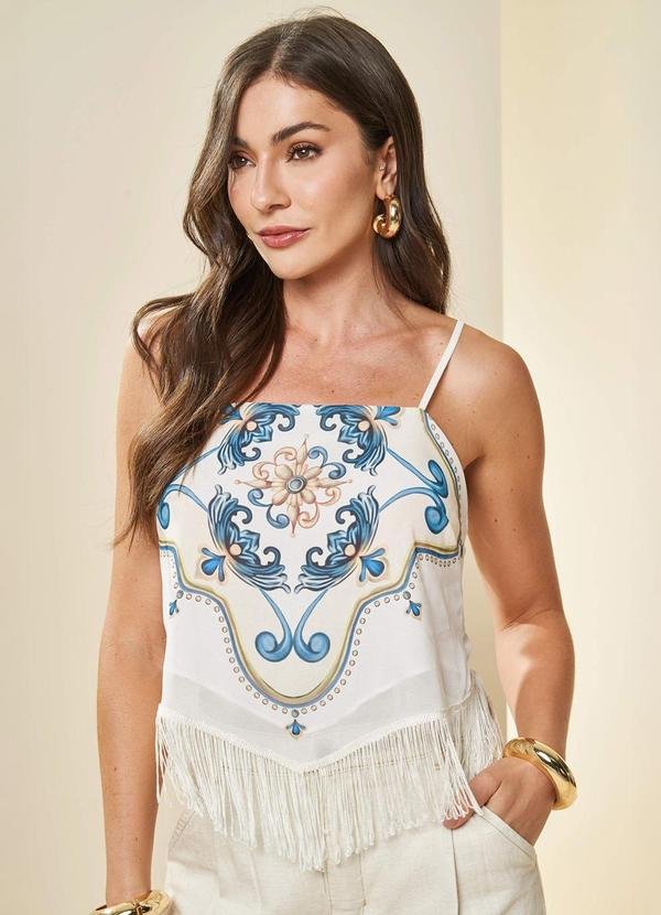 Blusa de Alça Fina Estampada Branco
