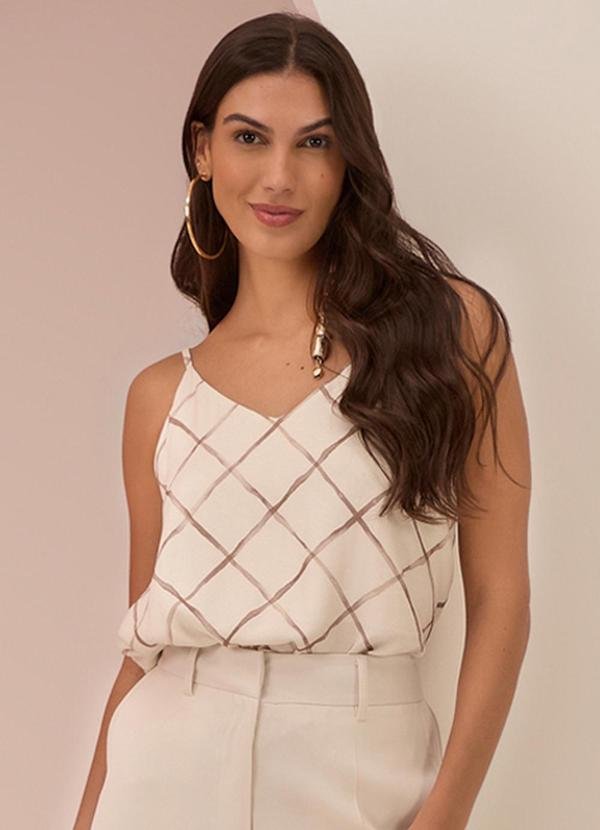 Blusa de Alças com Decote em V em Viscose Bege