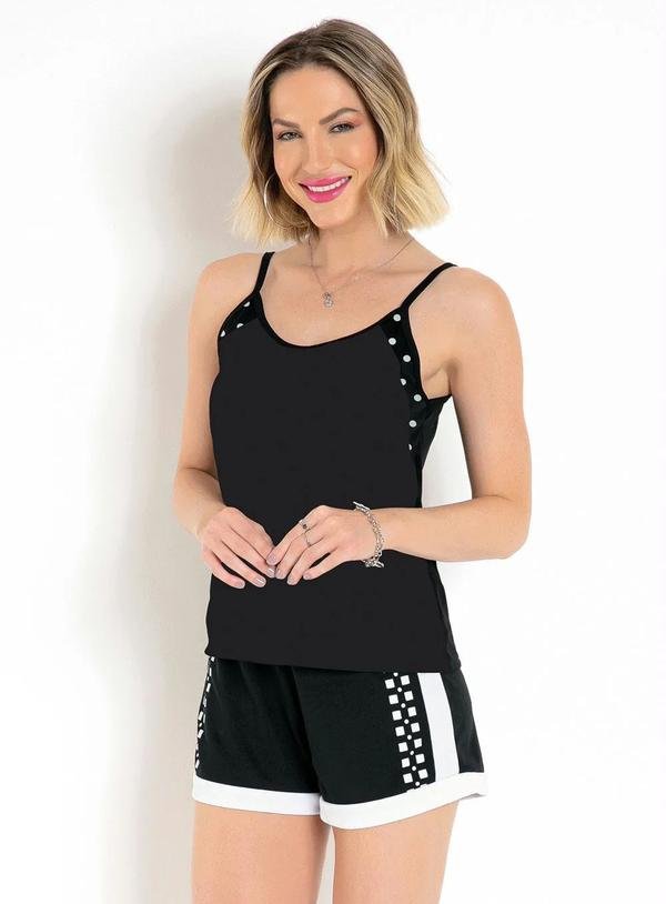 Regata Preta Poá com Alcinhas e Recortes