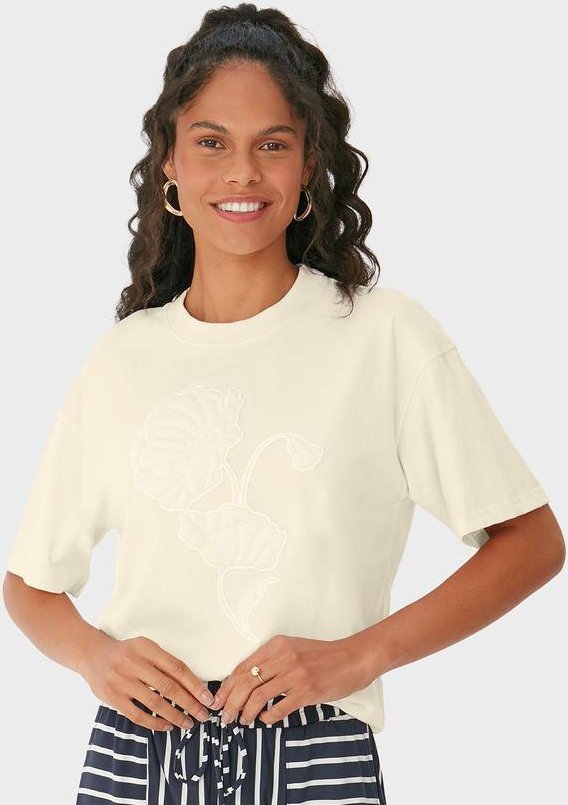 Blusa Ampla Bordada Off White