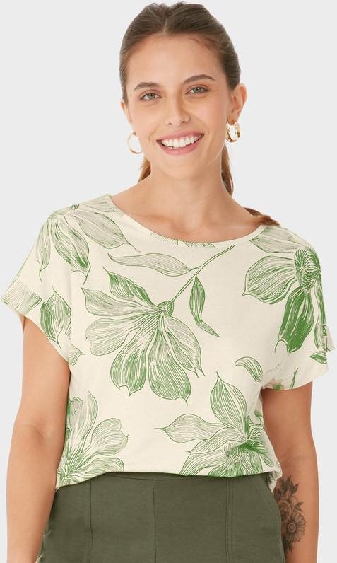 Blusa Ampla Floral em Viscolinho Verde Claro