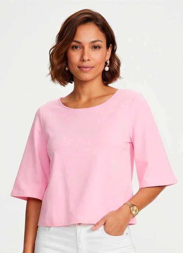 Blusa Box em Crepe Rosa Claro