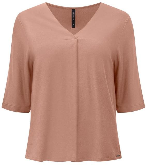 Blusa com Decote em V e Mangas 3/4 Crepe Bege