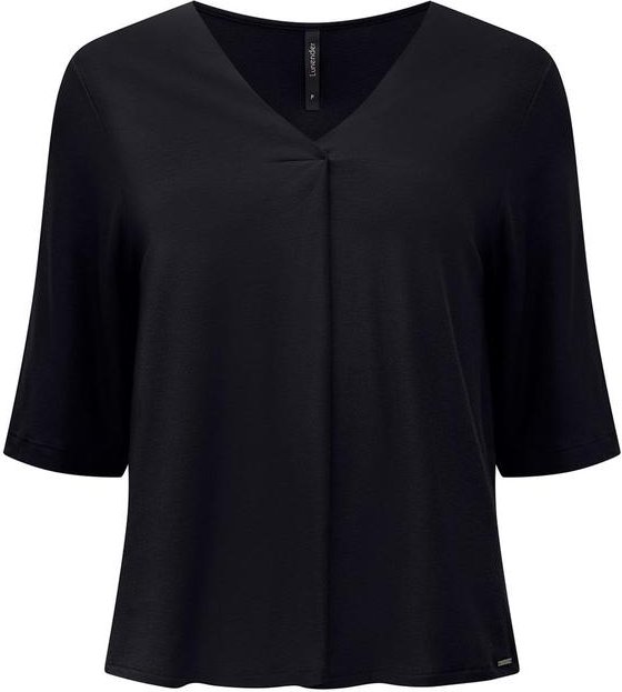 Blusa com Decote em V e Mangas 3/4 Crepe Preto