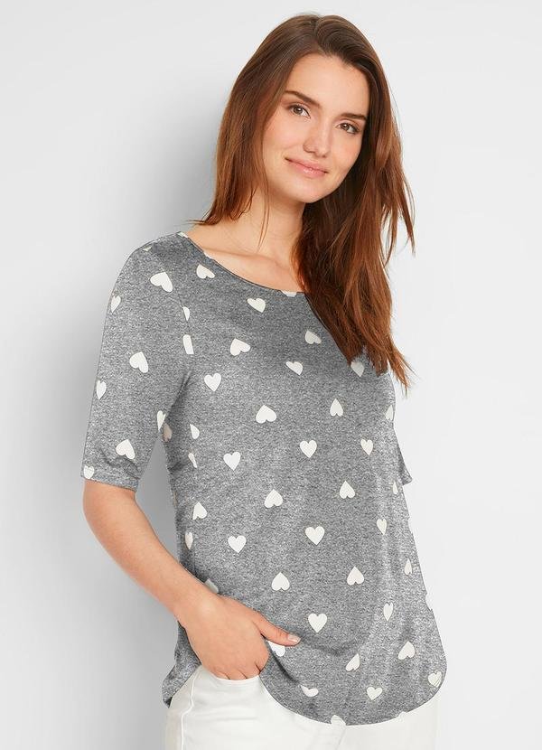 Imagem principal Blusa Corações Mescla/Branco em Malha bonprix bonprix