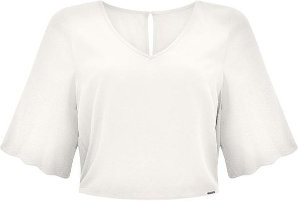 Blusa Cropped com Mangas 3/4 e Branco