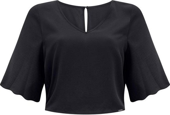 Blusa Cropped com Mangas 3/4 e Decote em V Preto