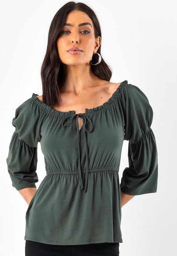 Blusa Verde Escuro em Malha de Viscose