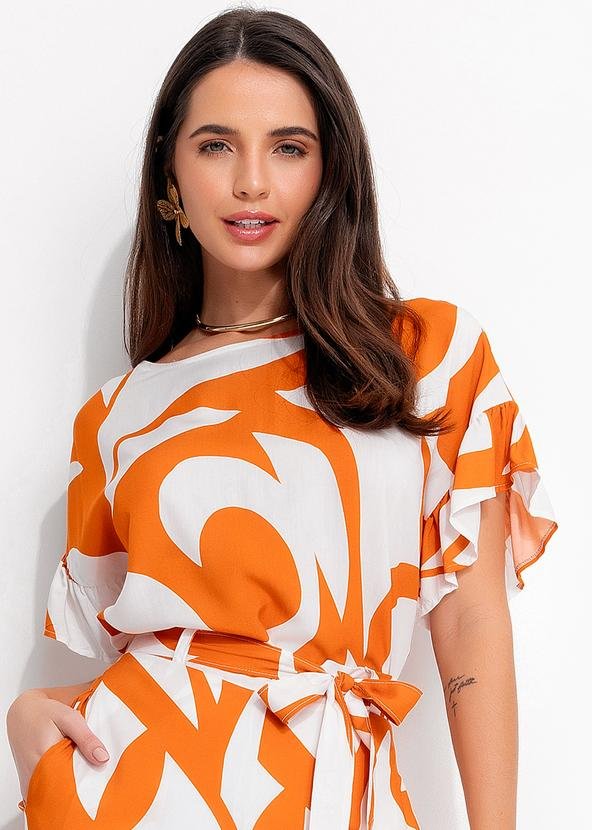 Blusa Abstrato Laranja em Viscose Plana