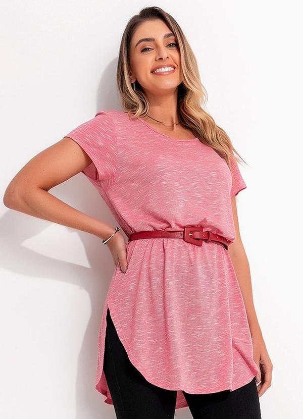 Blusa Alongada Rosa com Barra Arrendondada