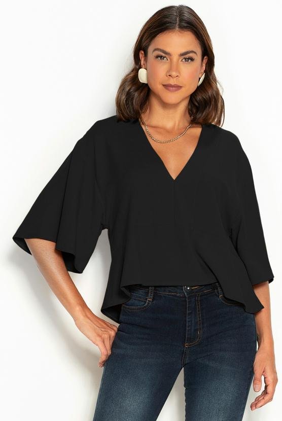 Blusa Ampla em Crepe Preta