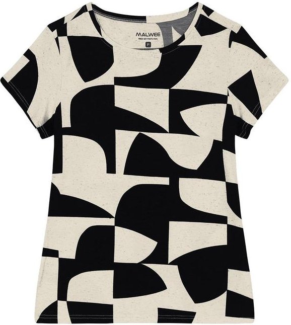 Blusa Básica Geométrica em Viscolinho Preto