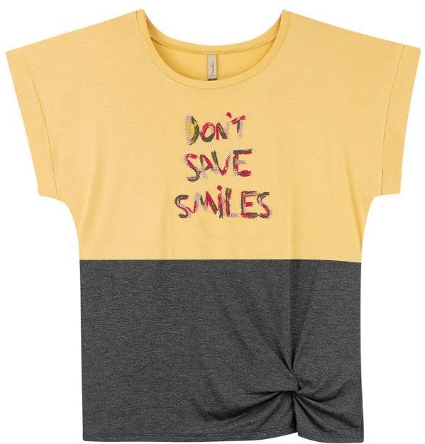 Blusa Casual Comfy com Lurex e Amarração Amarelo