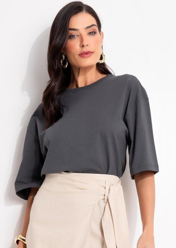 Imagem principal Blusa Cinza Escuro em Malha de Algodão Penteado Quintess Quintess