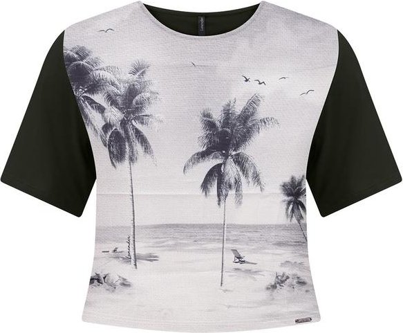 Blusa Cropped com Frente Estampada Preto