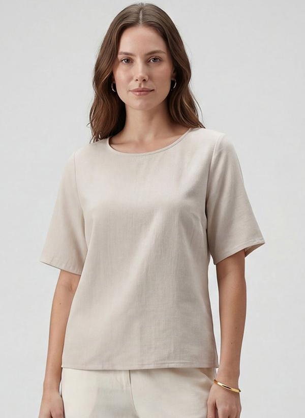 Imagem principal Blusa Cropped Feminina em Viscose Bege INFINITA COR INFINITA COR