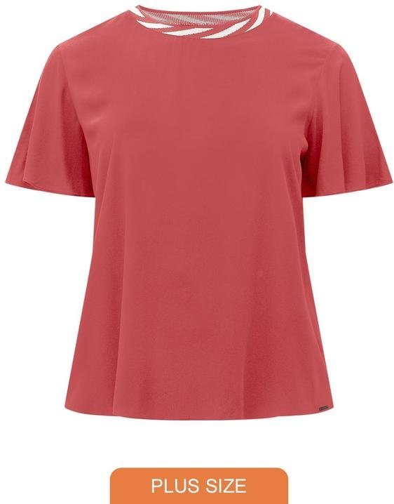 Blusa D Plus Size com Gola em Retilínea Rosa