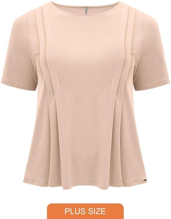 Blusa D Plus Size com Pregas Laterais Bege