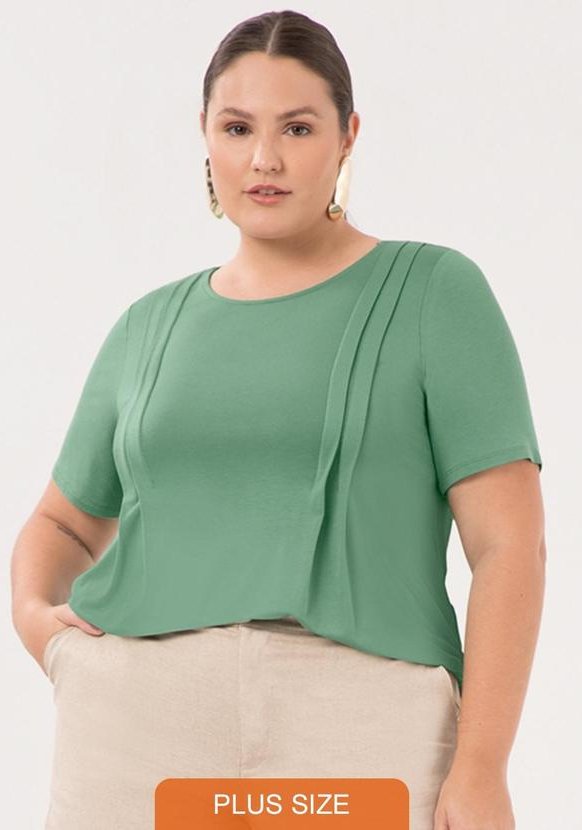 Blusa D Plus Size com Pregas Laterais Verde