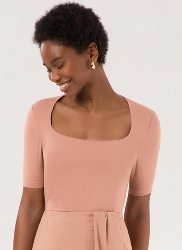 Imagem principal Blusa de Mangas Curtas com Decote Quadrado Bege Lunender Lunender