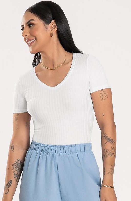 Imagem principal Blusa Decote V em Canelado Branco Cativa Cativa