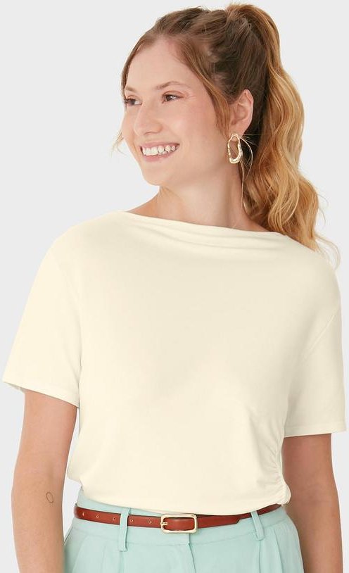 Blusa em Moletinho com Franzido Off White