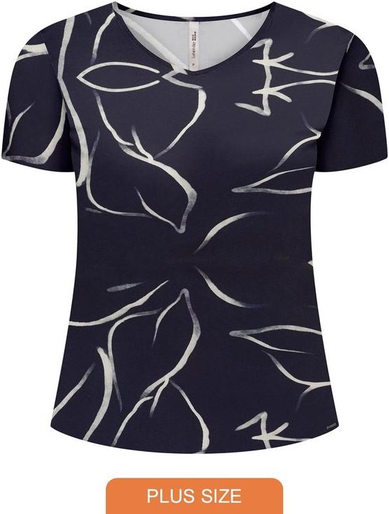Blusa Estampada de Mangas Curtas Plus Size Azul