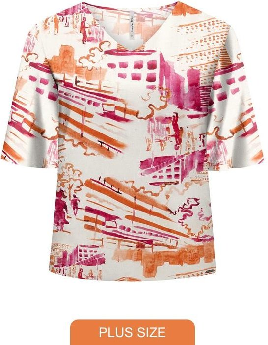 Blusa Estampada Plus Size e Decote em V Laranja