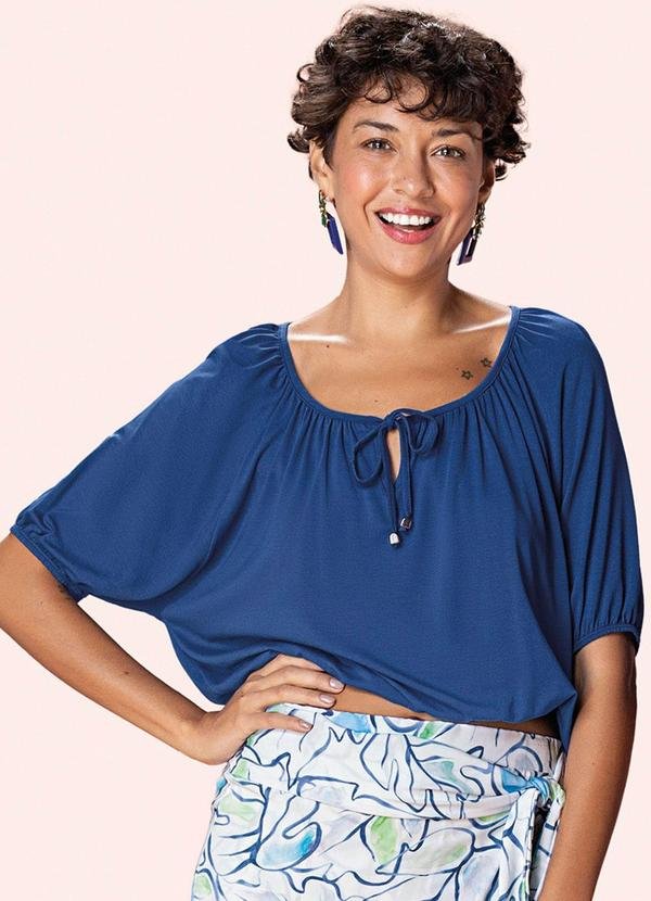 Imagem principal Blusa Feminina com Amarração Decote Marialícia Az Marialícia
