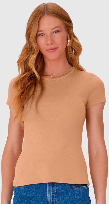 Blusa Feminina com Manga Curta em Algodão Marrom