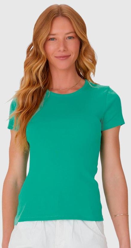 Blusa Feminina com Manga Curta em Algodão Verde
