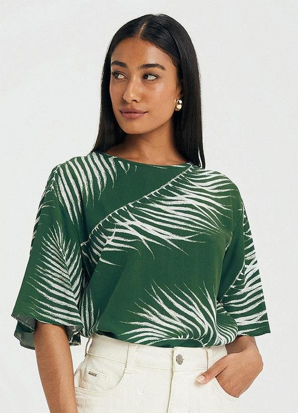 Blusa Feminina Curta Floral em Viscose Verde