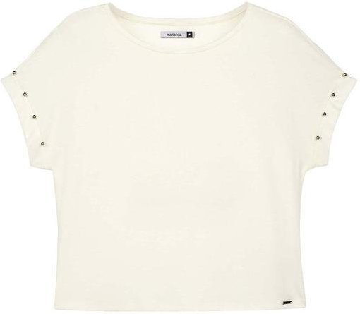 Blusa Feminina Manga Curta com Pérolas Bege