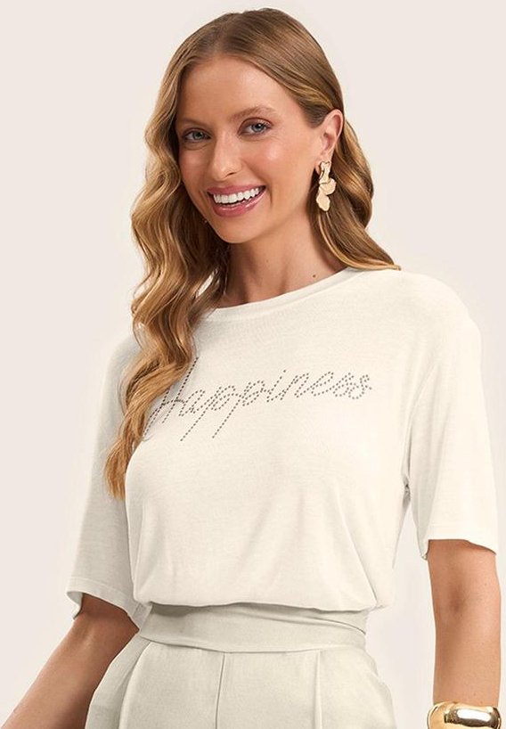 Blusa Feminina Manga Curta Visco Tricot Bege