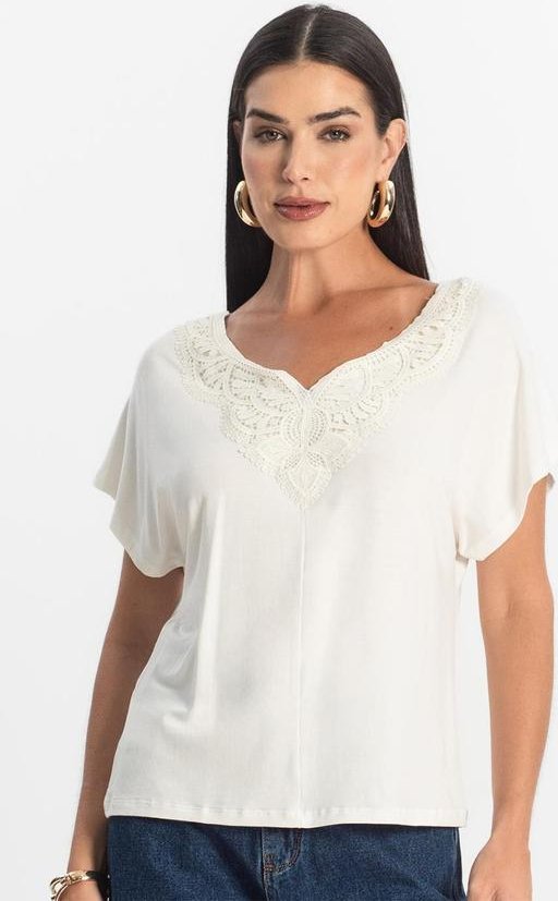 Blusa Feminina Manga Curta Viscotorcion Bege