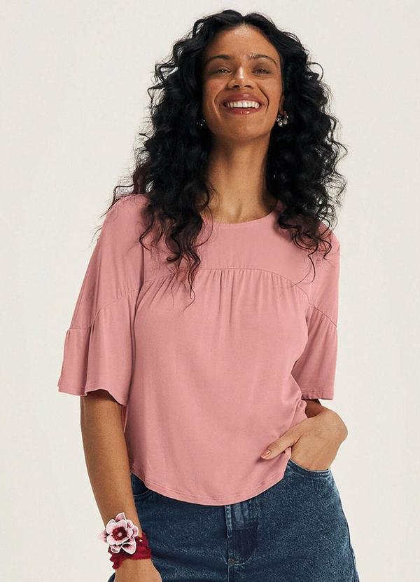 Blusa Feminina Mangas Curtas Amplas Rosa