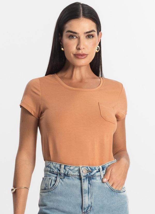 Blusa Feminina Viscotorcion com Bolso Marrom