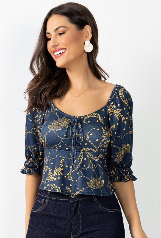 Imagem principal Blusa Floral Marinho com Babados Quintess Quintess