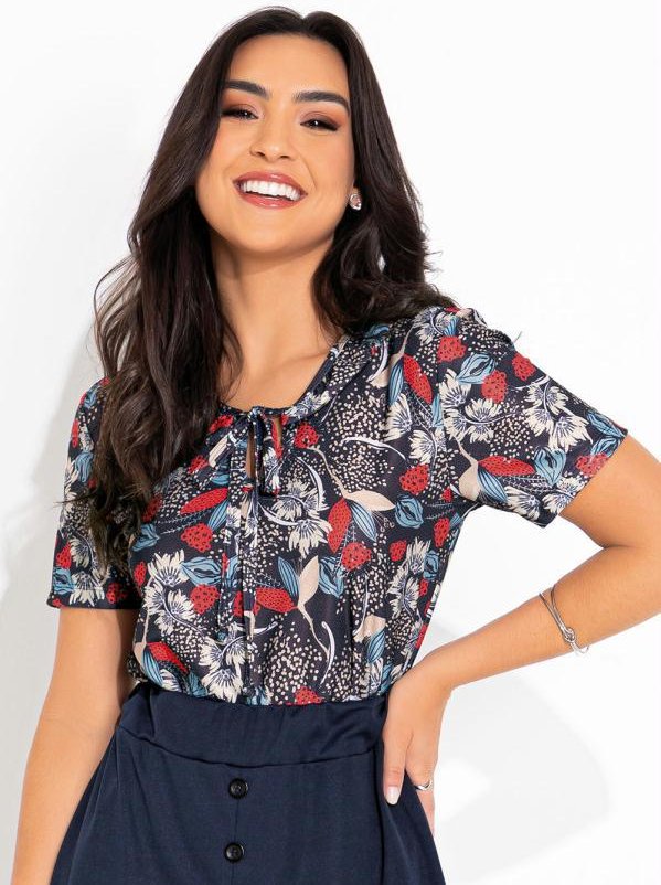 Imagem principal Blusa Floral Marinho com Gola Rosalie Rosalie