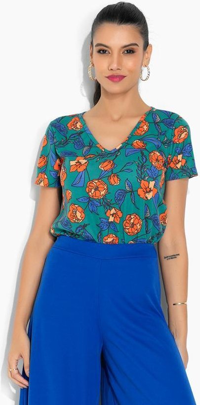Imagem principal Blusa Floral Verde com Mangas Curtas Moda Pop Moda Pop