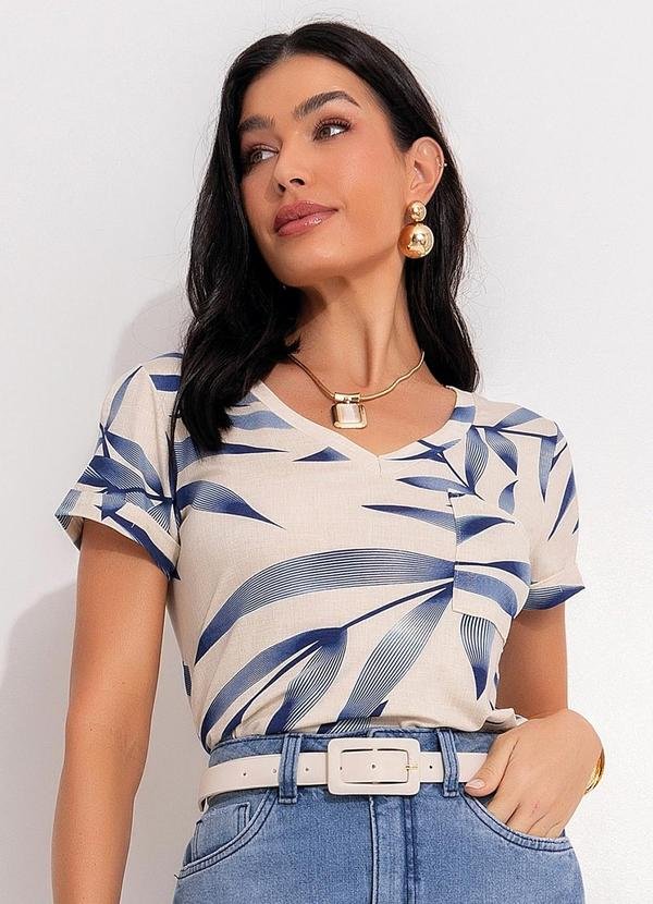 Imagem principal Blusa Folhagem Azul com Decote V e Bolso Frontal