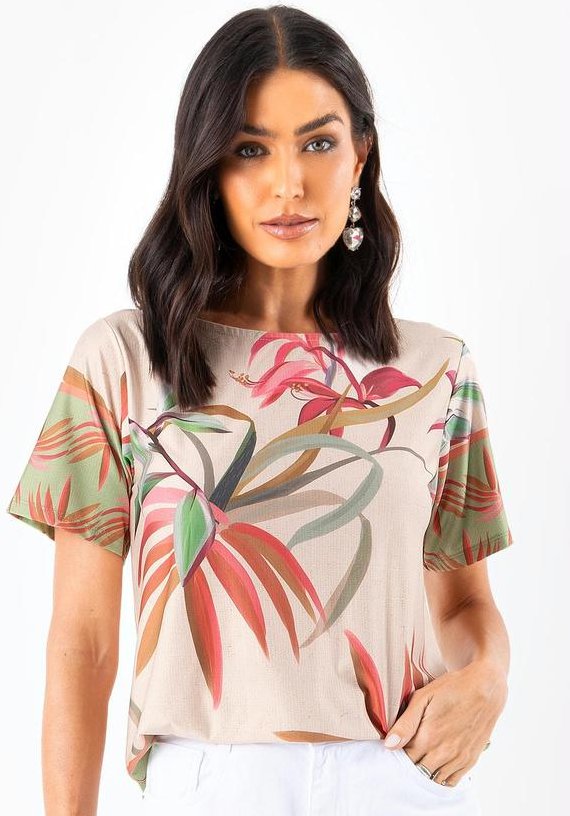 Blusa Folhagem Off White em Malha Fria