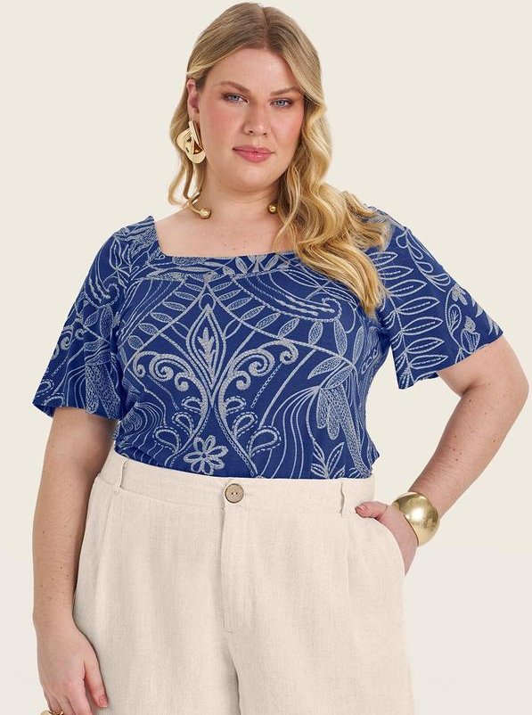 Imagem principal Blusa Manga Curta Plus Size Azul Secret Glam Secret Glam