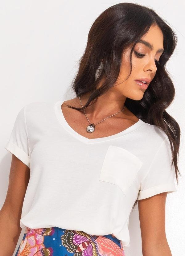 Imagem principal Blusa Off White com Decote V e Bolso Frontal