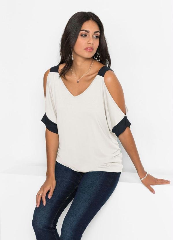 Imagem principal Blusa Ombro Vazado Off White/Preto bonprix bonprix