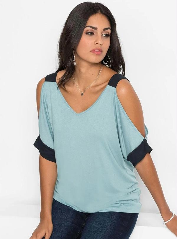 Imagem principal Blusa Ombro Vazado Verde/Preto bonprix bonprix