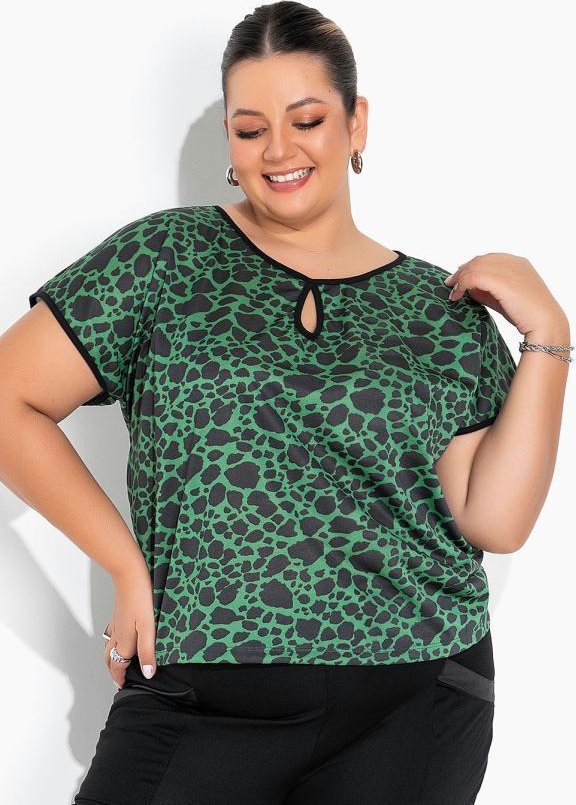 Imagem principal Blusa Onça Verde com Ombros Deslocados Plus Size Marguerite Marguerite