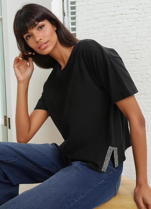 Imagem principal Blusa Preta em Malha de Algodão Penteado bonprix bonprix