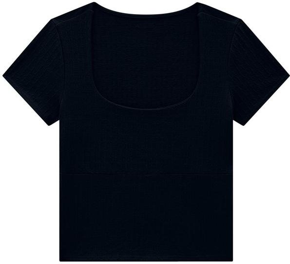 Blusa Preto Justa em Malha Trabalhada
