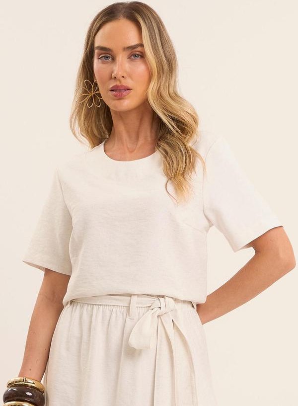Blusa Reta Brisamar com Decote Redondo Branco